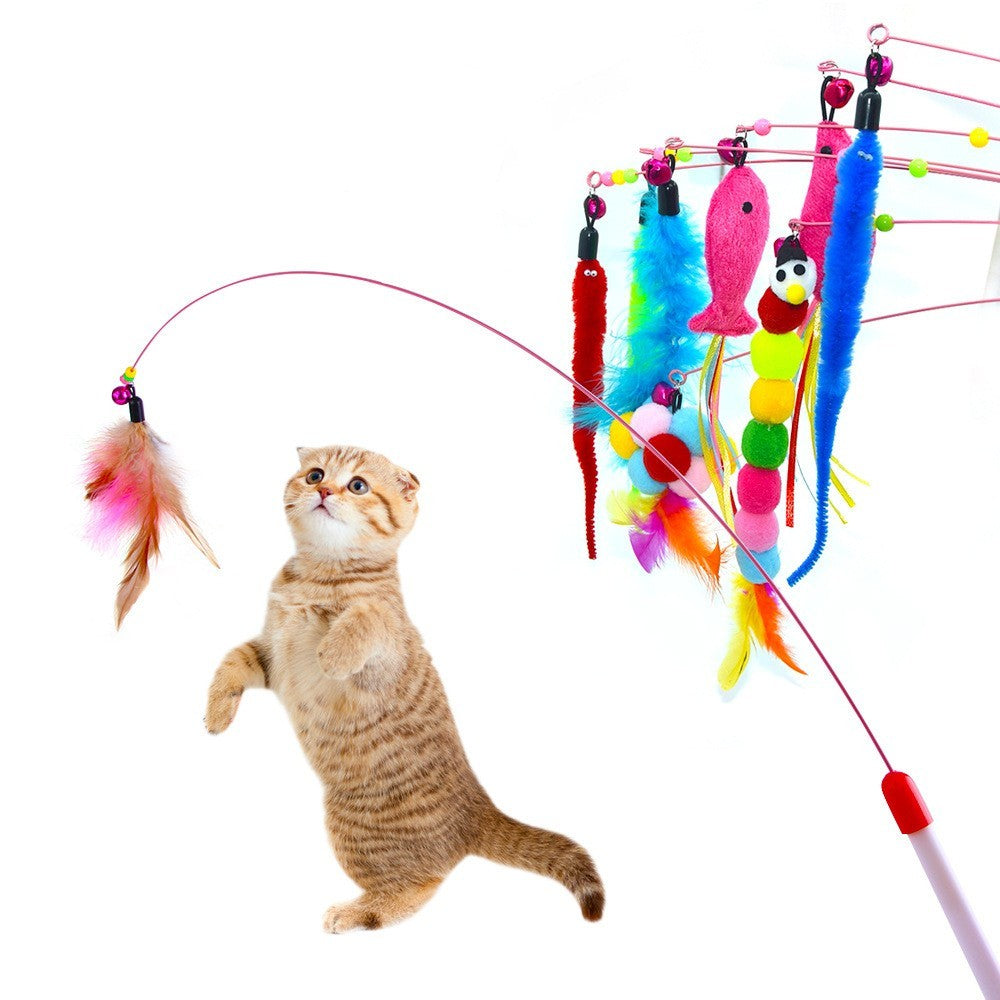 nteractive Cat Teaser Wand – Feather & Bell Toy for Playful Cats