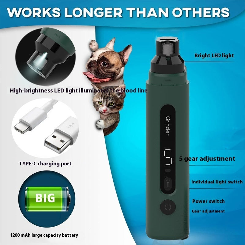Rechargeable Dog & Cat Nail Grinder – Electric Pet Nail Trimmer, Quiet 5-Speed Claw Care Tool