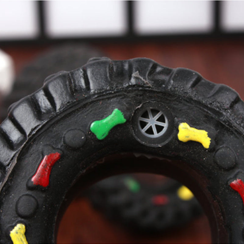 Durable Tire-Shaped Dog Toy – Squeaky Chew Toy for Pets