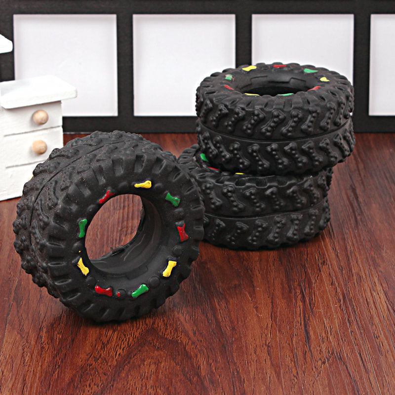 Durable Tire-Shaped Dog Toy – Squeaky Chew Toy for Pets