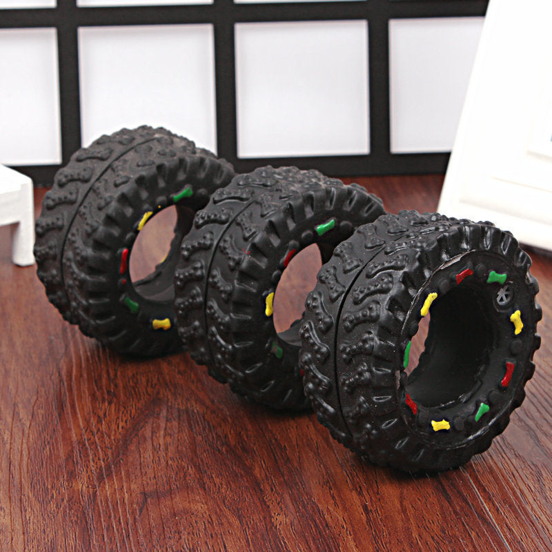 Durable Tire-Shaped Dog Toy – Squeaky Chew Toy for Pets