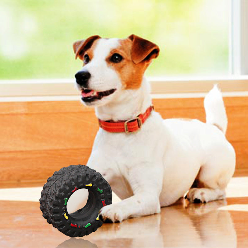 Durable Tire-Shaped Dog Toy – Squeaky Chew Toy for Pets