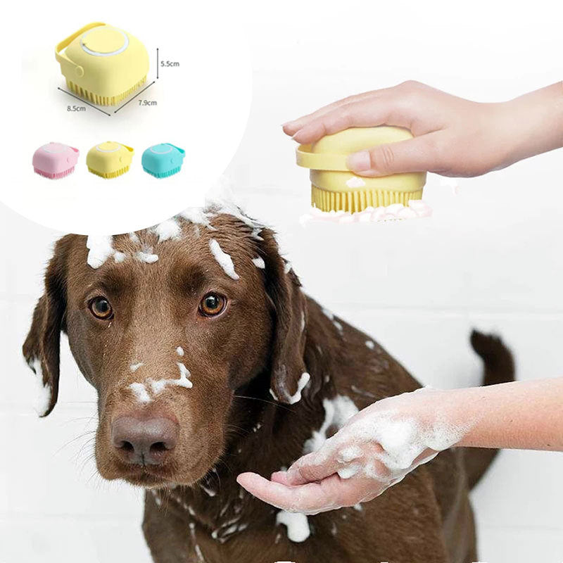 2-in-1 Silicone Pet Bath & Massage Glove – Shampoo Dispensing Grooming Brush for Dogs & Cats