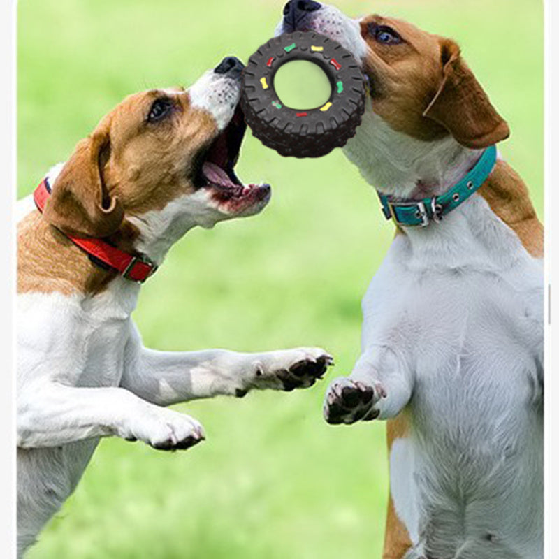 Durable Tire-Shaped Dog Toy – Squeaky Chew Toy for Pets
