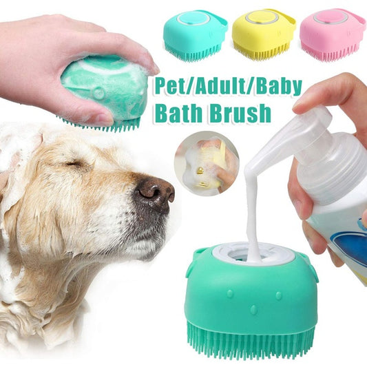 2-in-1 Silicone Pet Bath & Massage Glove – Shampoo Dispensing Grooming Brush for Dogs & Cats