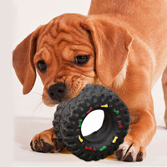 Durable Tire-Shaped Dog Toy – Squeaky Chew Toy for Pets